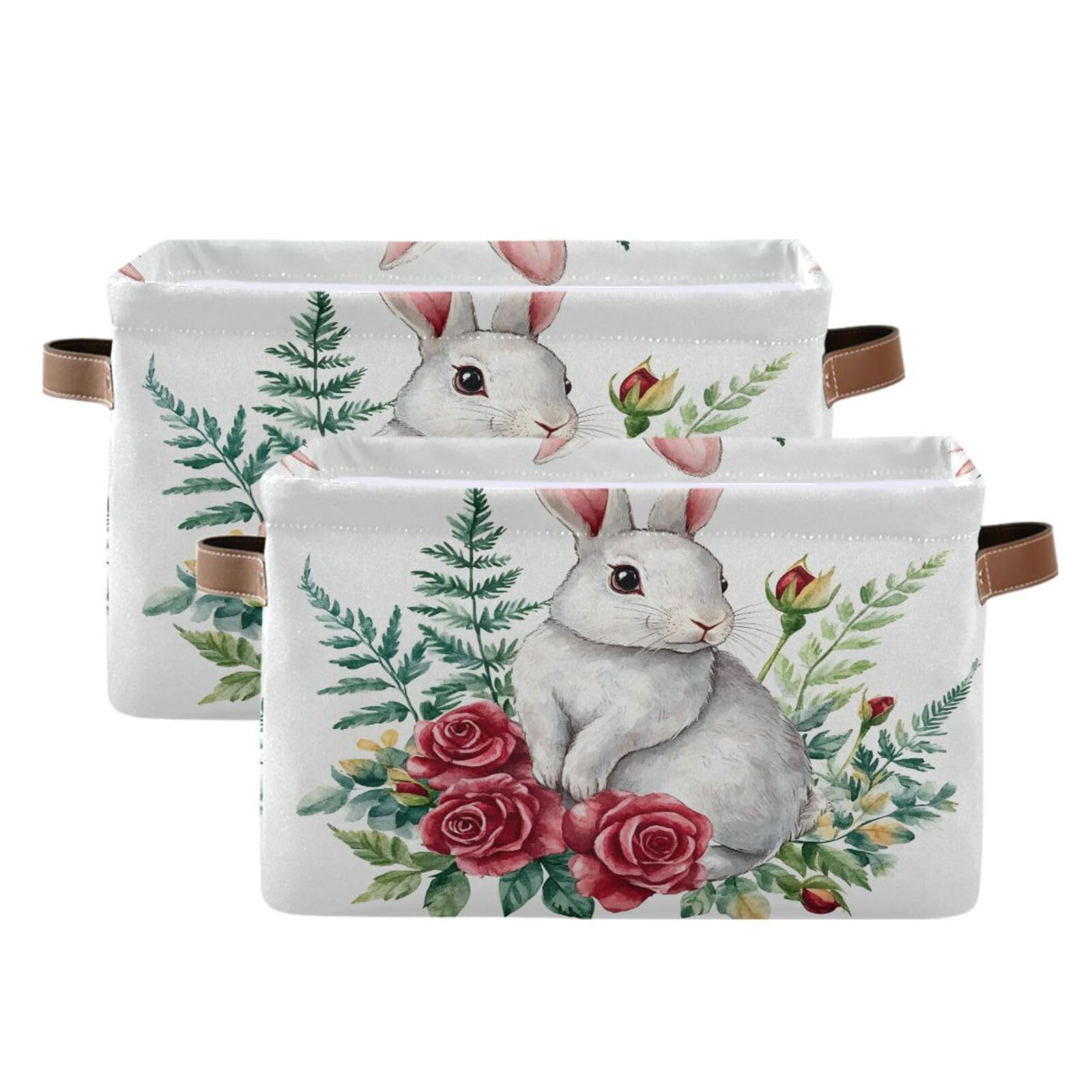 Senya Easter Storage Basket - Foldable Fabric Collapsible Storage Bin Organizer with Rose Bunny Design for Clothes, Toys & Home Organization | Perfect for Easter Decor, Kids Room & Seasonal Storage