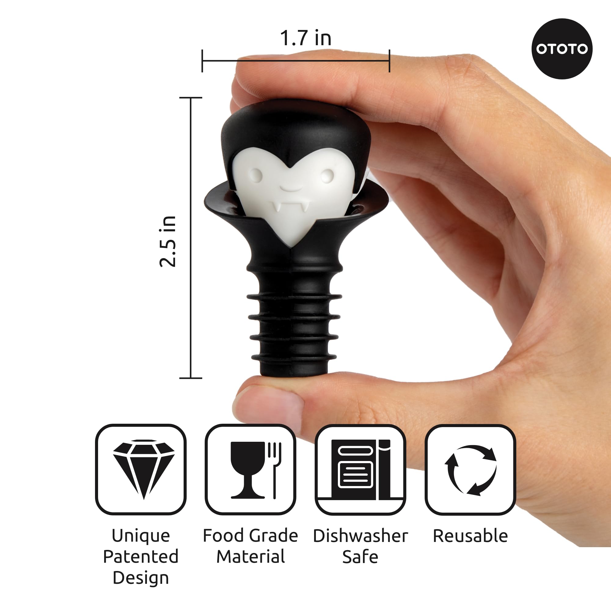 OTOTO Count Corkula Wine Stoppers & Pourer - Halloween Gifts for Wine Lovers, Spooky Wine Bottle Stopper & Pourer Set, Gothic Wine Accessories, Fun Kitchen Gadgets - Perfect for Halloween Parties, Wine Tastings & Gothic Home Decor
