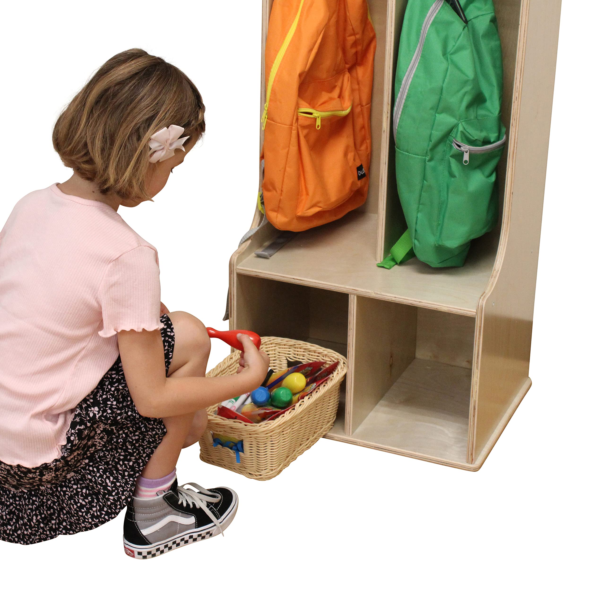 Factory Direct Partners 13138-NT Natural Birch 2-Section Coat Locker with Bench, Storage Cubbies & Hooks - School, Office, Gym Entryway Organization Solution