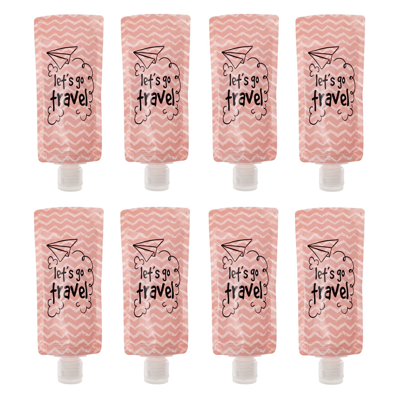Refillable Leak-Proof Travel Bottles Set - 4 Pack Flat Pouch Toiletry Containers for Shampoo, Conditioner & Lotion | TSA Approved | Perfect for Air Travel, Gym & Vacation (Pink)