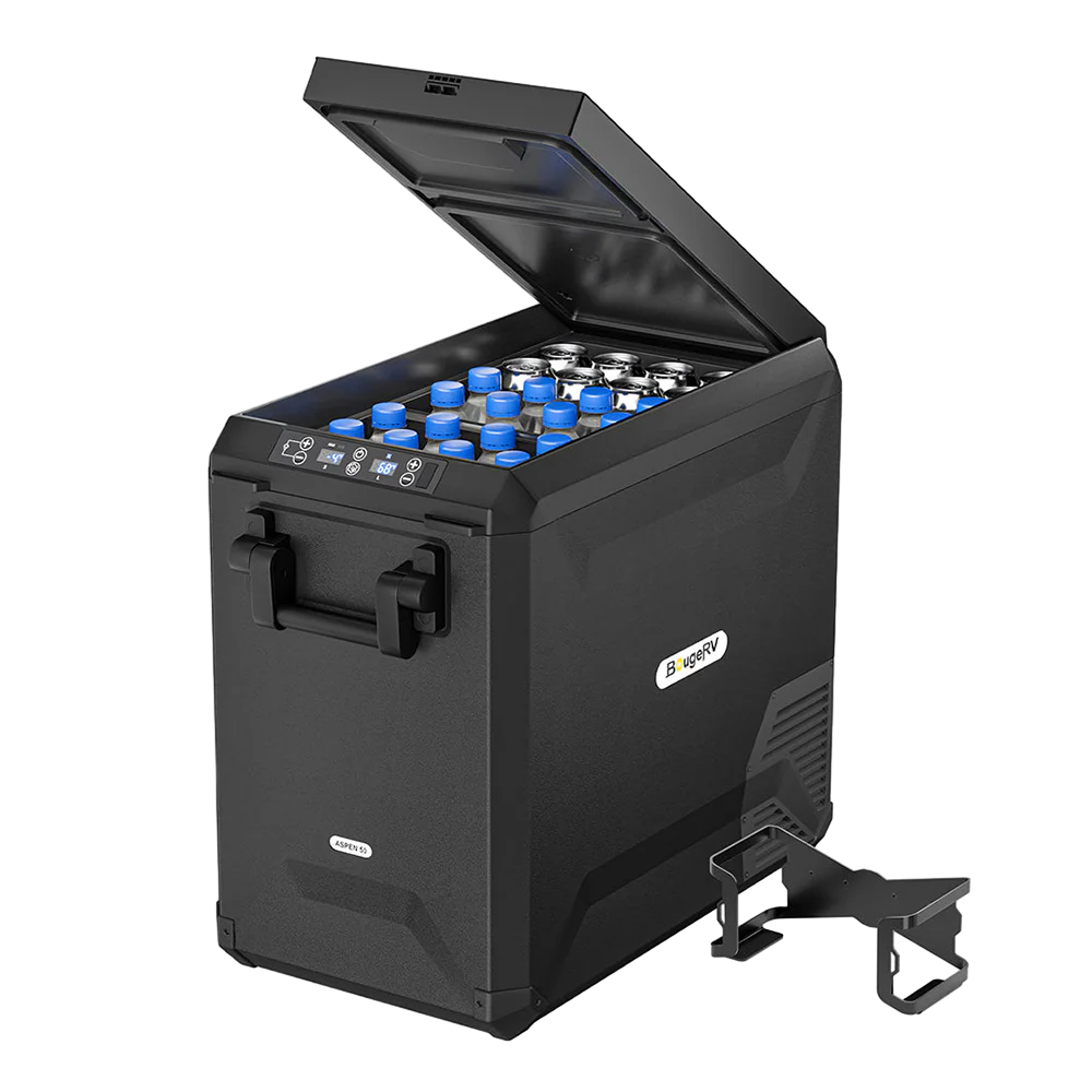 BougeRV ASPEN 50 12V 53QT (50L) Dual Zone Portable Car Refrigerator with 220Wh Battery - Perfect for Camping, Road Trips & RV Adventures