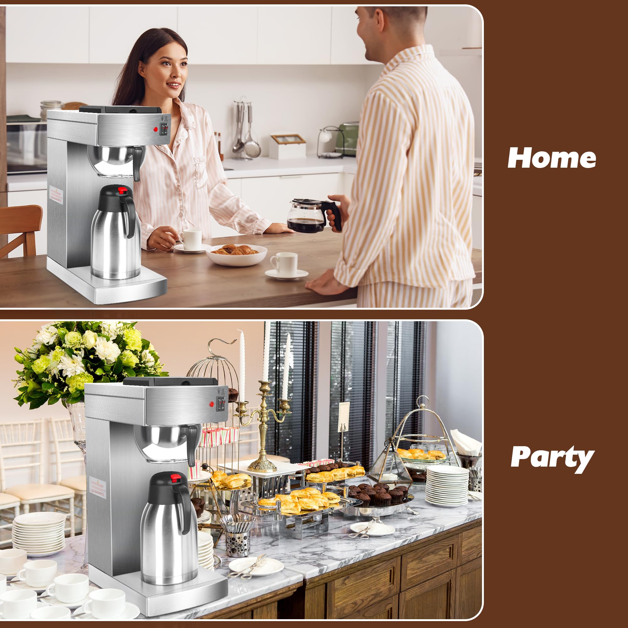 YBSVO Commercial Coffee Maker Brewer Machine (CMA-200-C) - Heavy Duty 12 Cup Coffee Machine for Restaurants, Offices & Cafes - Fast Brewing with Stainless Steel Carafe