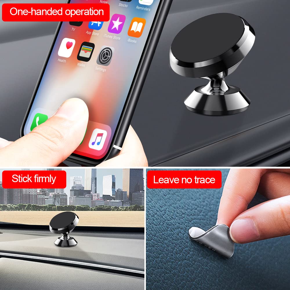 3 Pack Magnetic Phone Car Mount with Strong Adhesive - Heavy Duty Stick-on Phone Holder for Car Dashboard & Windshield - Includes Black Metal Plates for Secure Hands-Free Driving (Perfect for Commuting, Road Trips & GPS Navigation)