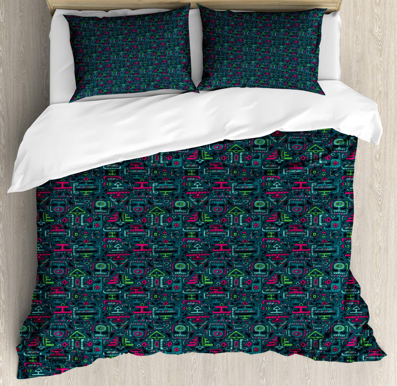 Ambesonne Ethnic Duvet Cover Sets - Vibrant Geometric Traditional Pattern King Size Bedding (2 Duvet Covers + 4 Pillowcases) | Bohemian Home Decor for Master Bedroom & Guest Room