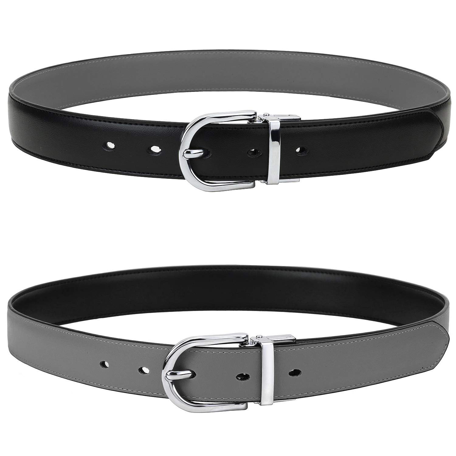 Falari Reversible Genuine Leather Belt for Women & Kids - 2 Colors in 1 Belt with Single Prong Buckle - Perfect for Casual, Office & Everyday Wear