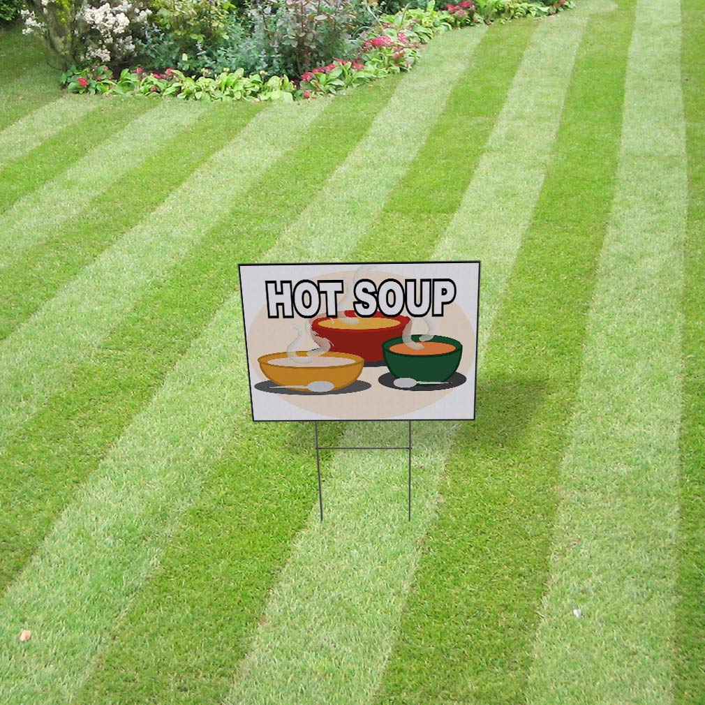 24x18 Inch Double-Sided Weatherproof Plastic Yard Sign - Hot Soup Bowls Restaurant Sign (Set of 2) | Durable Outdoor Advertising for Restaurants, Cafes & Food Trucks | White/Yellow/Red/Green Options Available