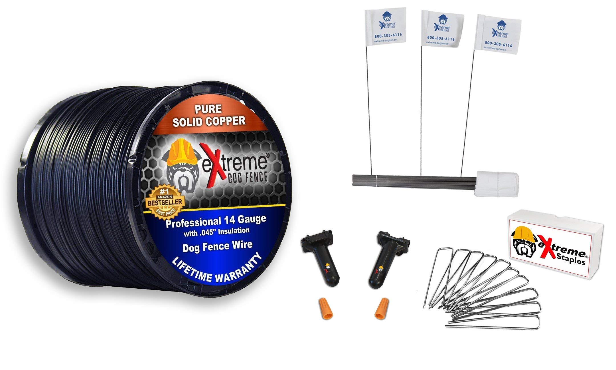 Premium Dog Fence Wire Setup Kit - 500ft 14 Gauge Electric Fence Wire with 50 Training Flags, 100 Staples & 2 Pro Splice Kits | Covers 1/2 Acre | Universal Compatibility with All Invisible Dog Fence Brands | Perfect for Backyard Pet Containment & Training