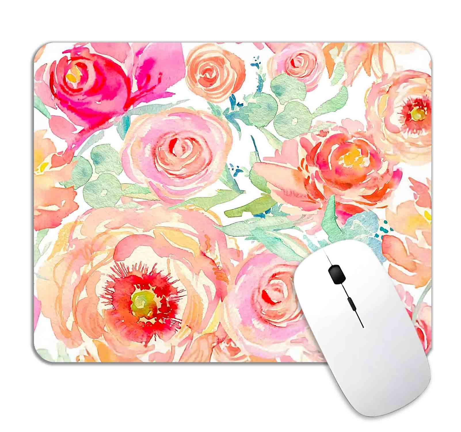 LTHAOGUO Square Mouse Pad with Rose Floral Watercolor Peony Design - Premium Textured Washable Lycra Cloth Non-Slip Rubber Base for Wireless Mouse - Perfect for Office, Gaming & Home Computer Use