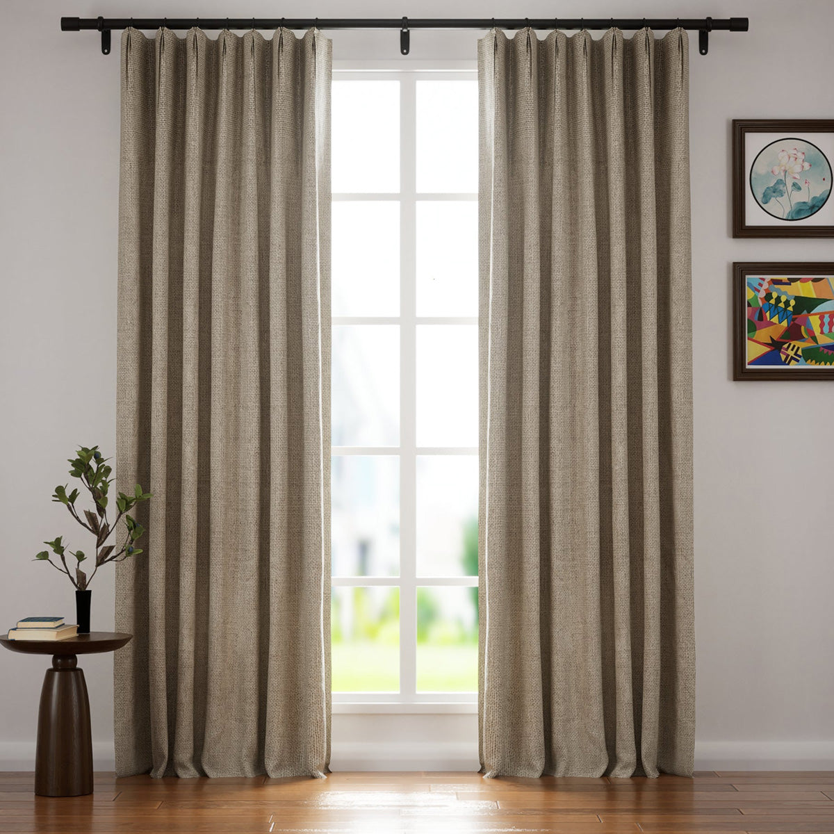 Organic Blackout Curtains for Bedroom - Peacock Design Villa Linen Pleated Drapes | Custom Window Treatments for Living Room & Nursery | Light Blocking Thermal Insulated Curtain Panels