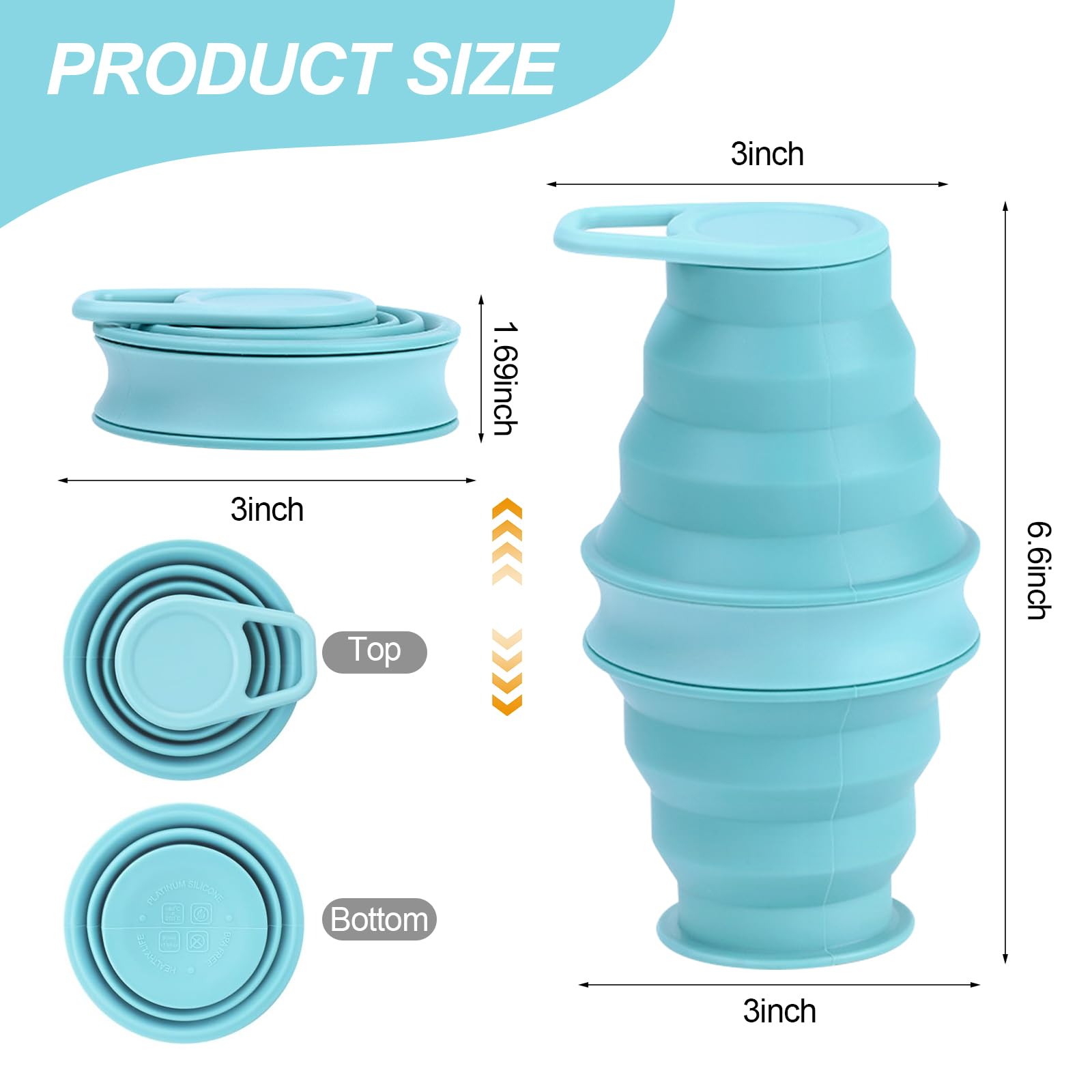 17oz Collapsible Water Bottle - BPA Free Reusable Silicone Foldable Water Container for Outdoor Activities, Travel, Gym, Hiking & Backpacking | Portable, Leakproof Sports Drink Bottle for Hydration On The Go (Blue)