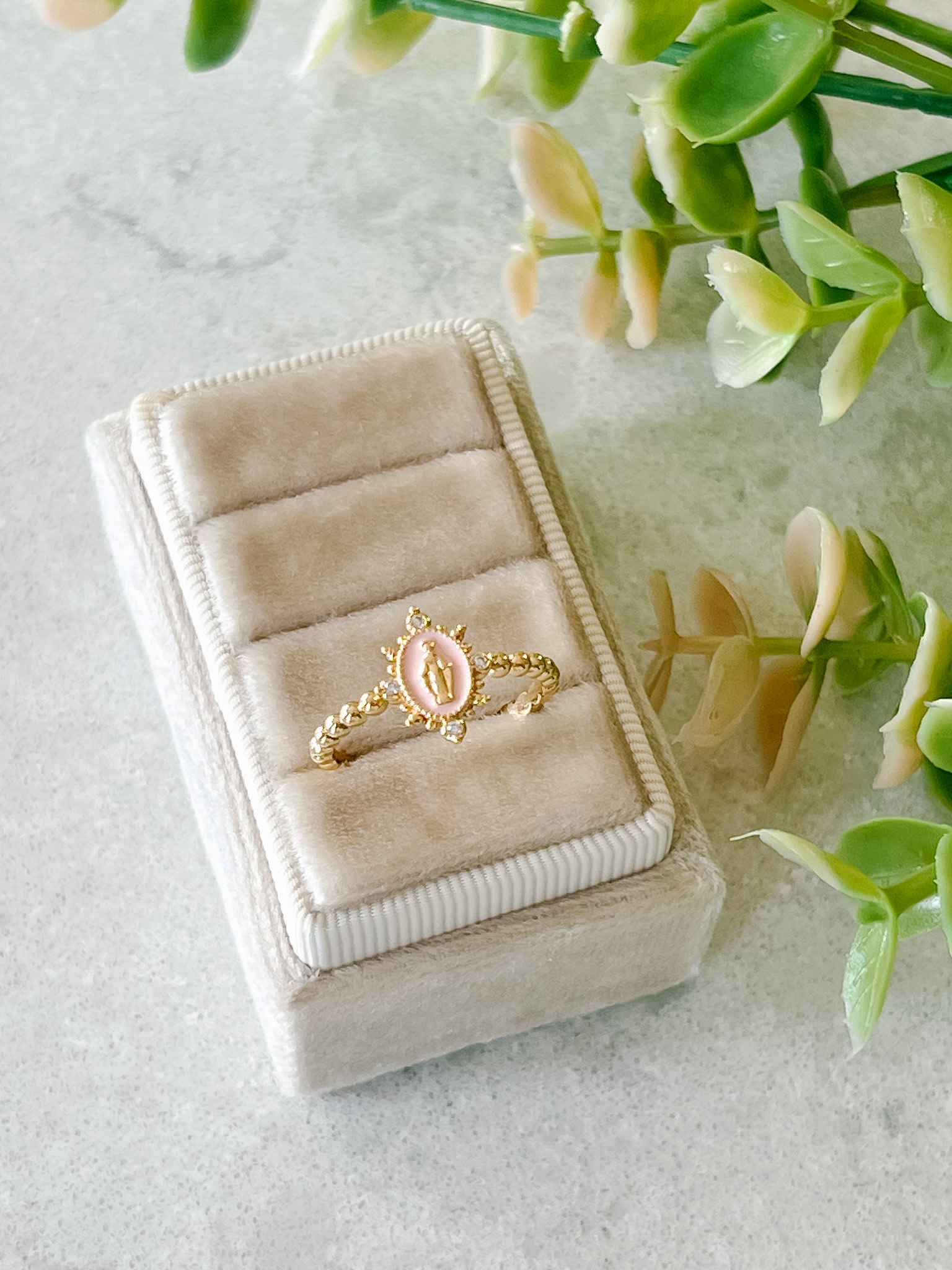 Heavenly Pink Lady Lourdes Ring - Elegant Religious Jewelry for Women, Perfect for Daily Wear, Church & Special Occasions