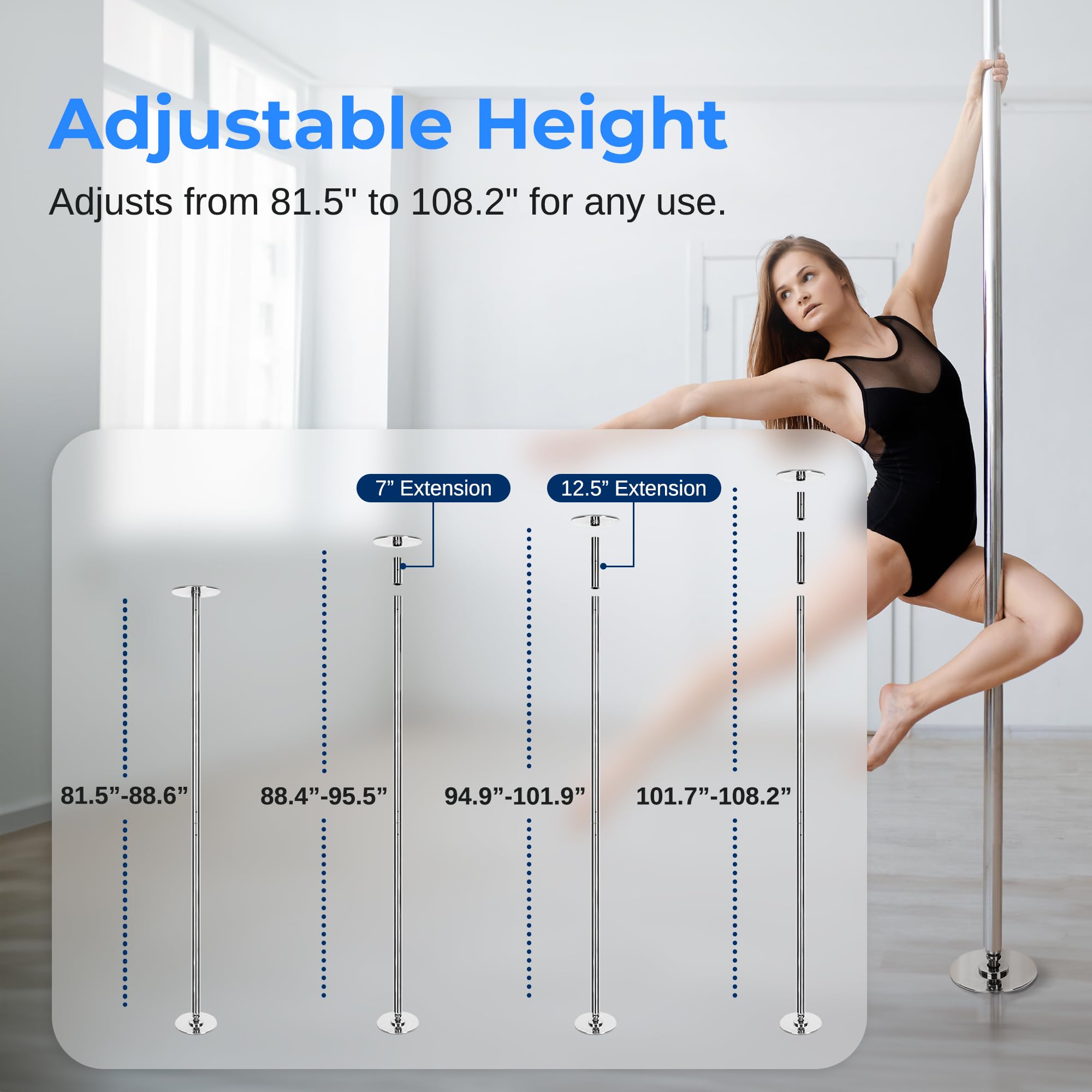 SereneLife 45mm Professional Spinning Dance Pole - Portable Fitness Pole with Durable Steel Construction & Anti-Rust Finish for Home, Club, Gym, Party | Perfect for Pole Dancing, Exercise, Fitness Training & Entertainment Events