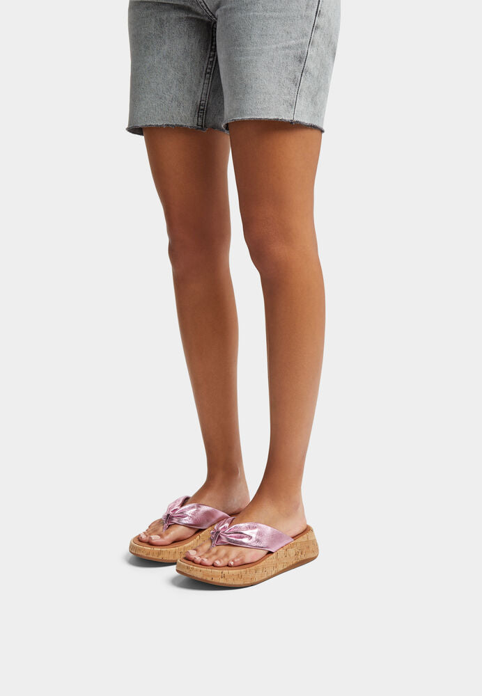 FitFlop F Mode Leather Twist Cork Sandals for Women - Wild Metallic Lilac | Comfortable & Supportive Footwear for Walking, Travel & Summer Outfits