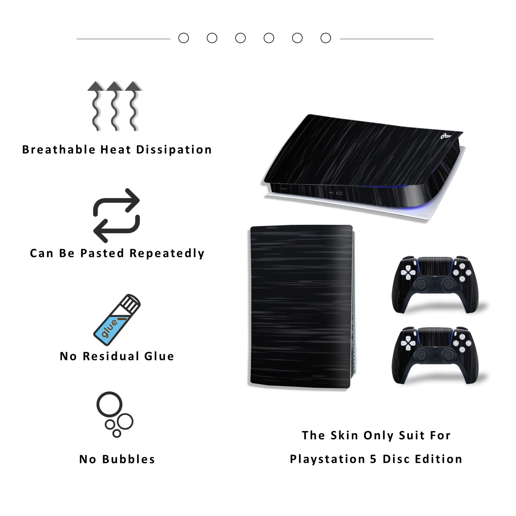 PS5 Console Digital Edition Full Cover Skin Sticker - Black Wood Protective Film Compatible with All PS5 Models | Scratch Protection & Custom Decal for Gaming Setup