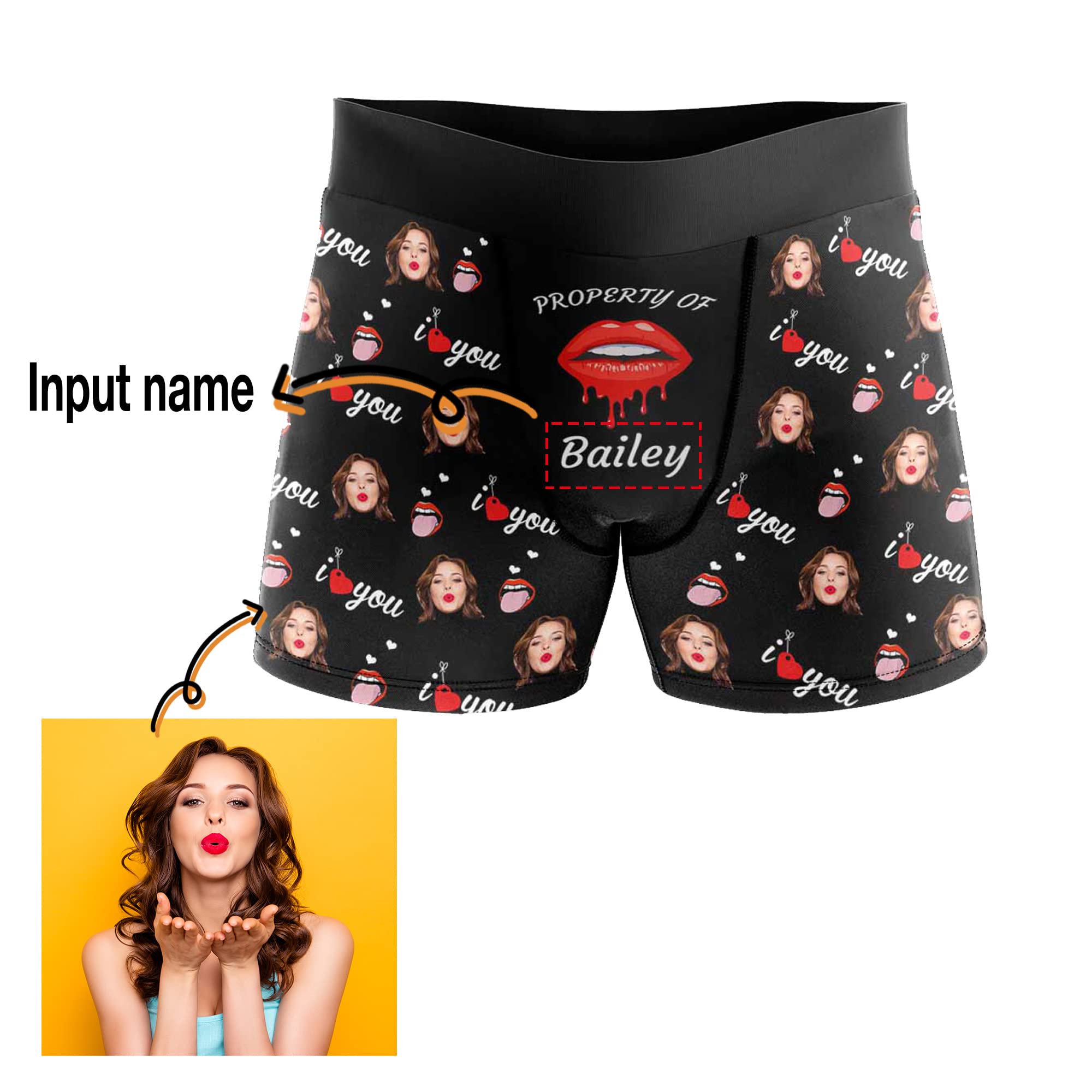 Personalized Funny Boxer Briefs for Men - Custom Husband Underwear with Wife Face Print - Hilarious Gag Gift for Anniversary, Birthday & Valentine's Day - Comfortable Cotton Stretch Shorts for Everyday Wear
