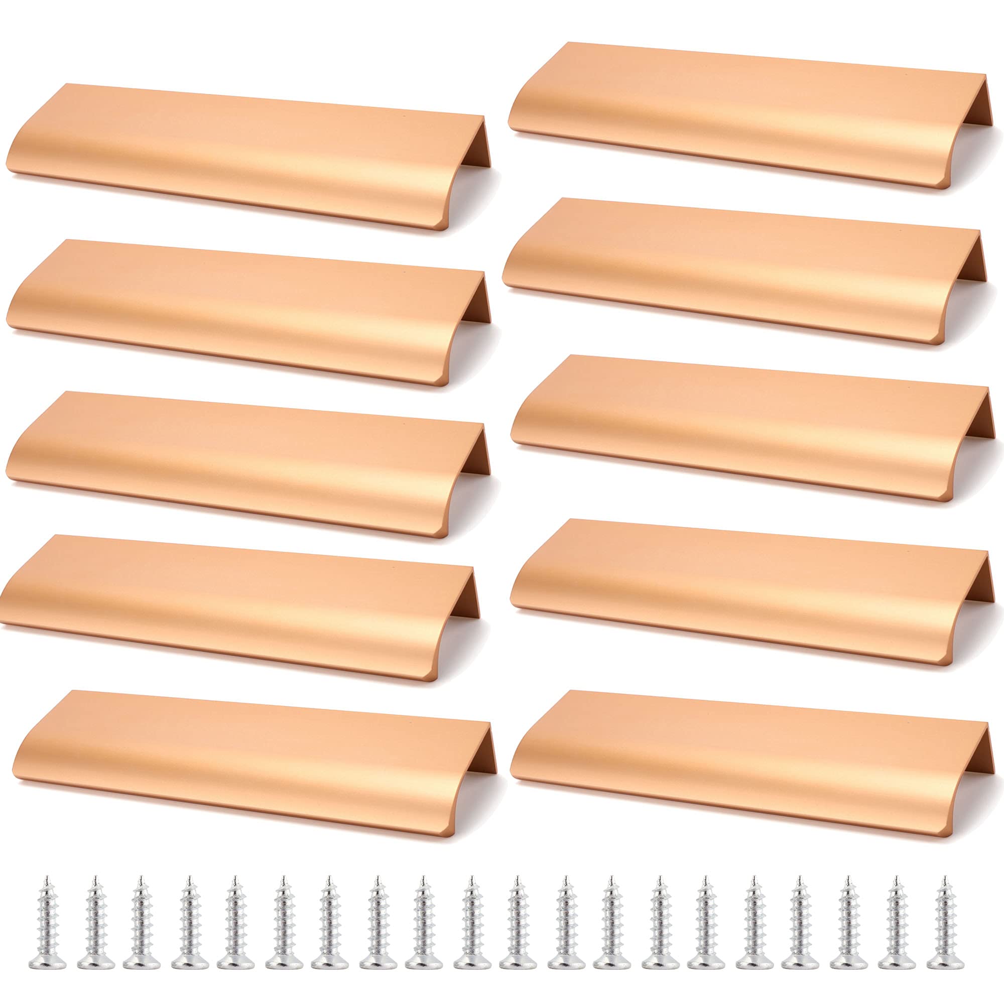 Kitmose 10-Pack 5.9 Inch Hidden Cabinet Knobs - Champagne Gold Edge Pull Handles for Modern Furniture, Kitchen Drawers, Wardrobes & Garage Doors | Durable 150mm Concealed Hardware for Home Improvement Projects
