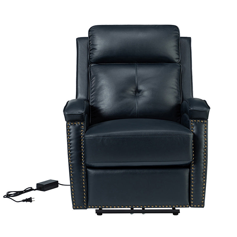 Premium Stefan Genuine Leather Power Recliner with Nailhead Trim - Electric Adjustable Sofa for Living Room, Home Theater & Office - Comfortable Leather Lounge Chair with USB Charging Port