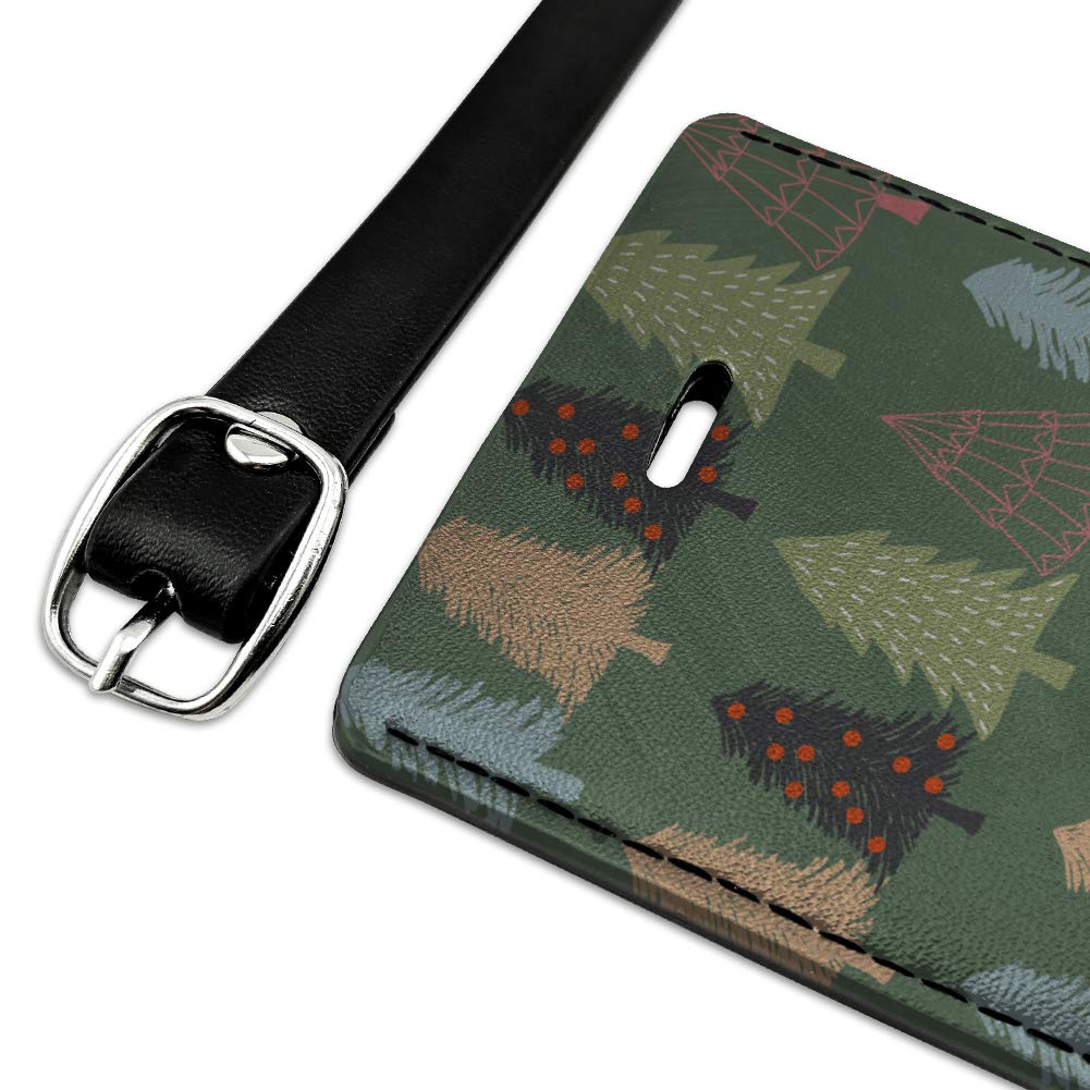 Spunky Christmas Trees Rectangle Leather Luggage Tag - Durable Carry-On ID Tag for Suitcases & Travel Bags | Perfect for Holiday Travel & Gift Giving