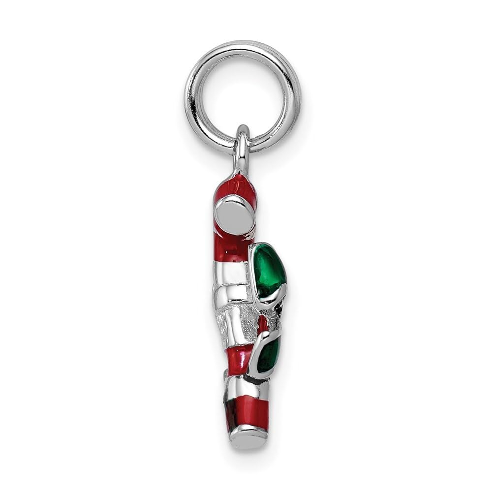 Sterling Silver Rhodium-Plated Enamel Candy Cane Charm Pendant - Christmas Jewelry Gift for Women & Girls - Perfect for Holiday Parties, Tree Decorations & Festive Outfits