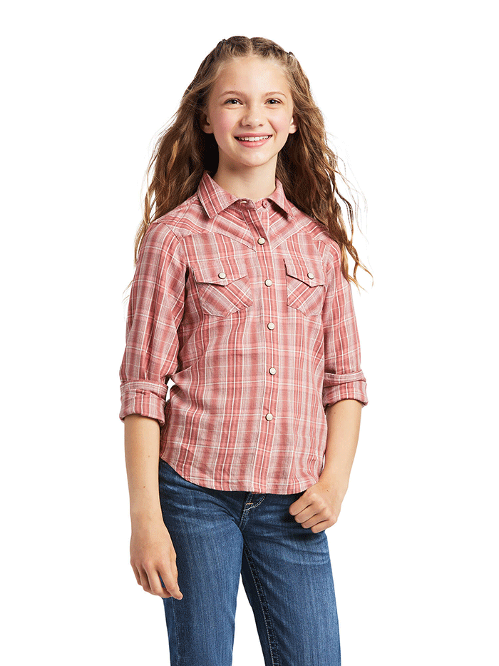 Ariat 10039508 Kids Long Sleeve Plaid Shirt - Antique Rubia Checkered Flannel for Boys & Girls - Perfect for School, Outdoor Play & Family Activities