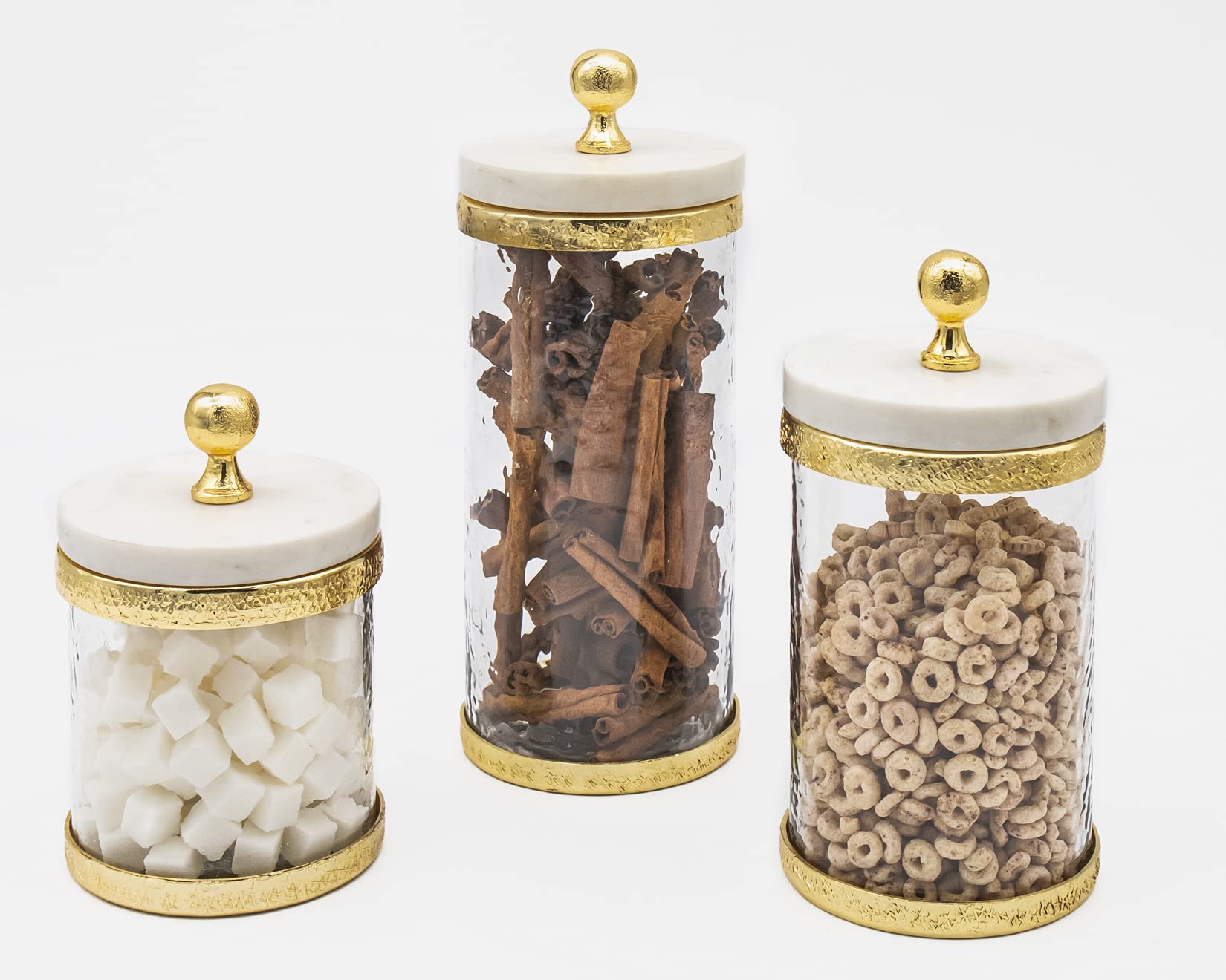 Godinger Glass Storage Canister with Marble Lid & Gold Band - 4x6