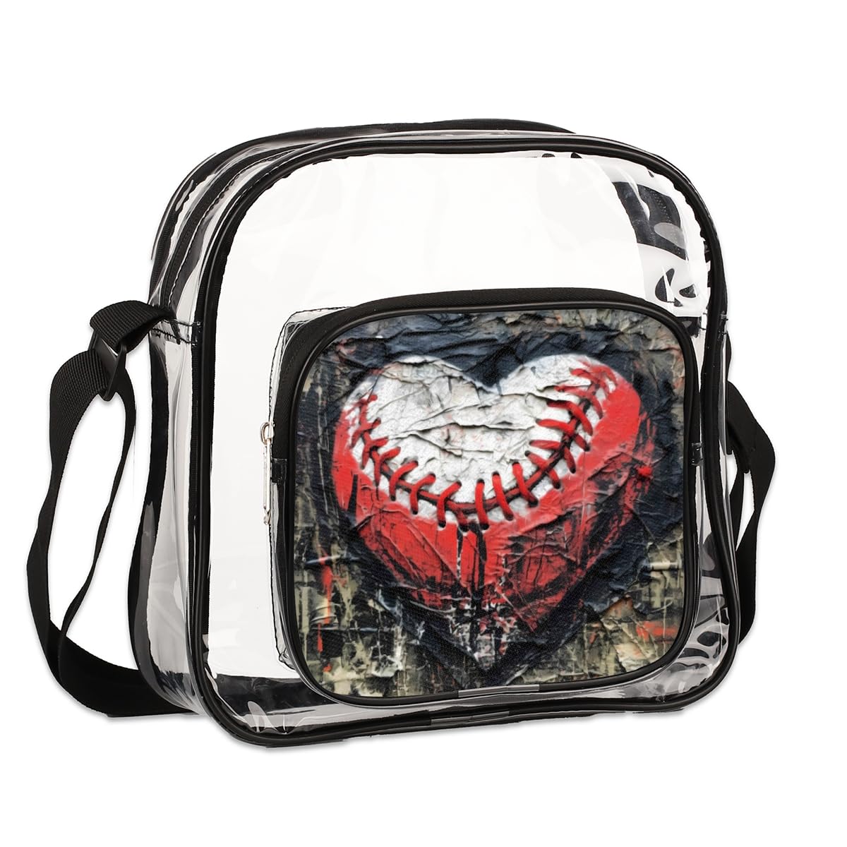 Baseball Clear Crossbody Purse Bag - Stadium Approved Transparent Shoulder Bag for Women & Men | Art Effect Design | Perfect for Festivals, Sports Events & Small Concerts | Waterproof & Durable for Baseball Games, Concerts, Theme Parks & Travel