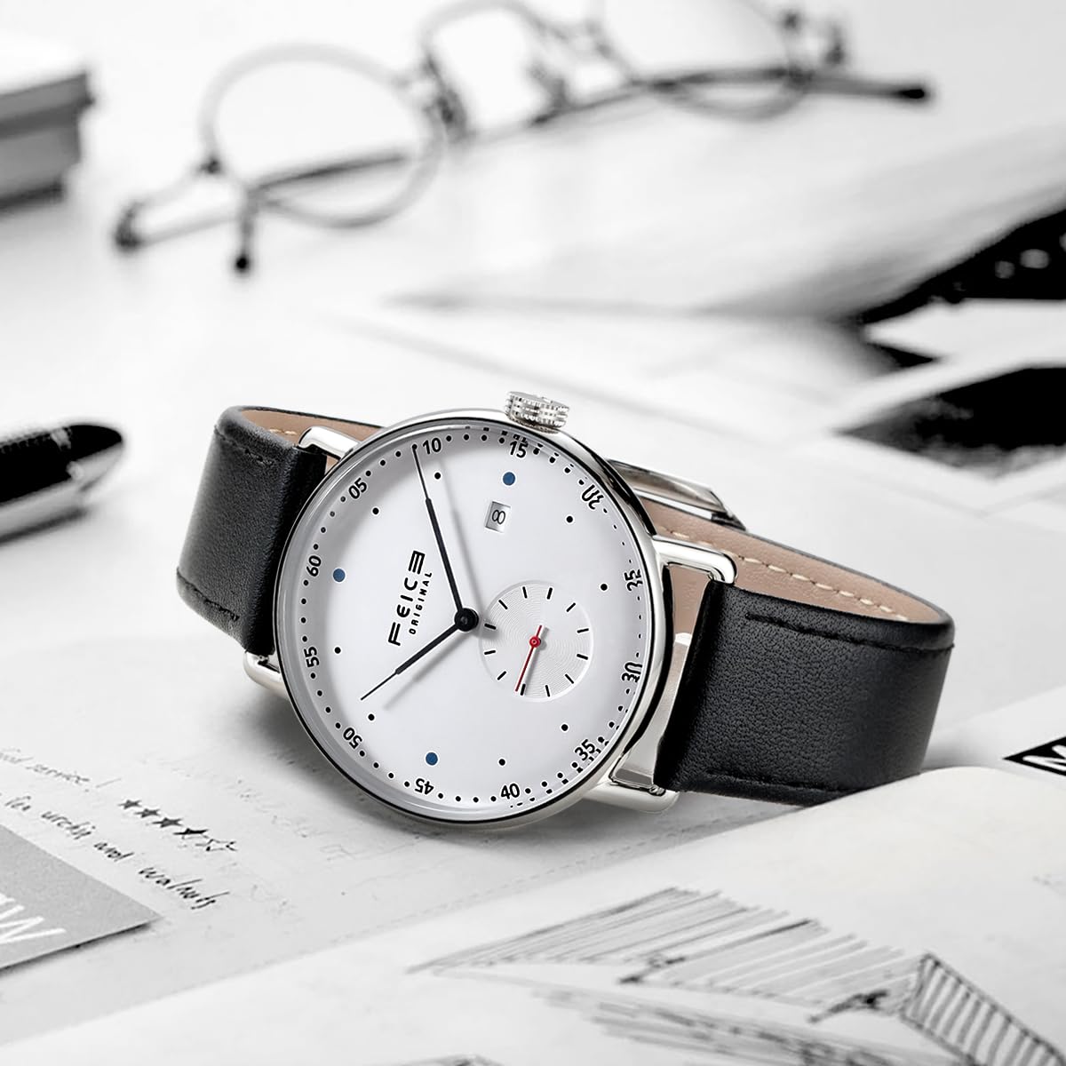 FEICE Men's Automatic Mechanical Watch - 5ATM Waterproof Stainless Steel Luxury Dress Watch for Business & Casual Wear (Model FF019) - Perfect for Office, Formal Events & Everyday Style
