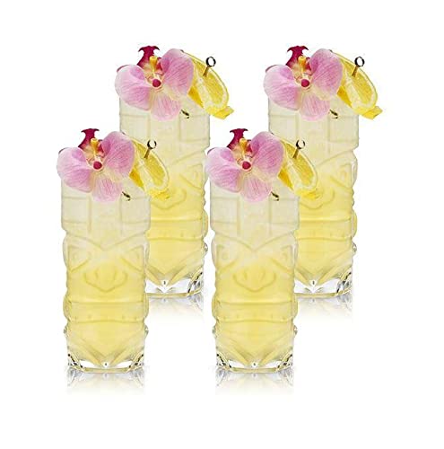 Viski Crystal 14 oz Tiki Glasses Set of 4 - Premium Handcrafted Cocktail Cups for Tropical Drinks, Mojitos & Summer Parties - Perfect for Luau, Beach Themed Events & Home Bar Decor