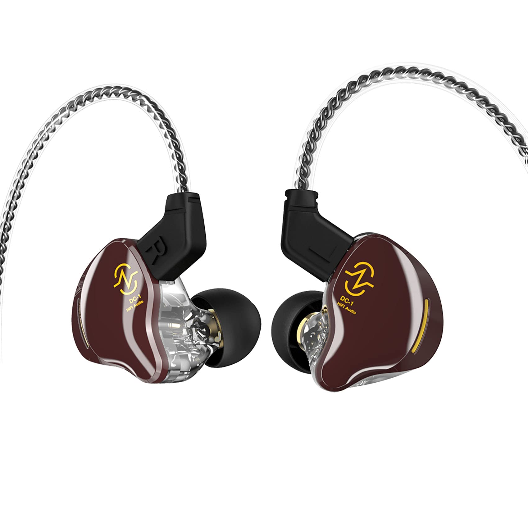 KeepHiFi CCZ Coffee Bean IEM - 10mm Dual Driver Noise Cancelling Wired Earbuds with Detachable Cable for Musicians & Audiophiles (Brown)