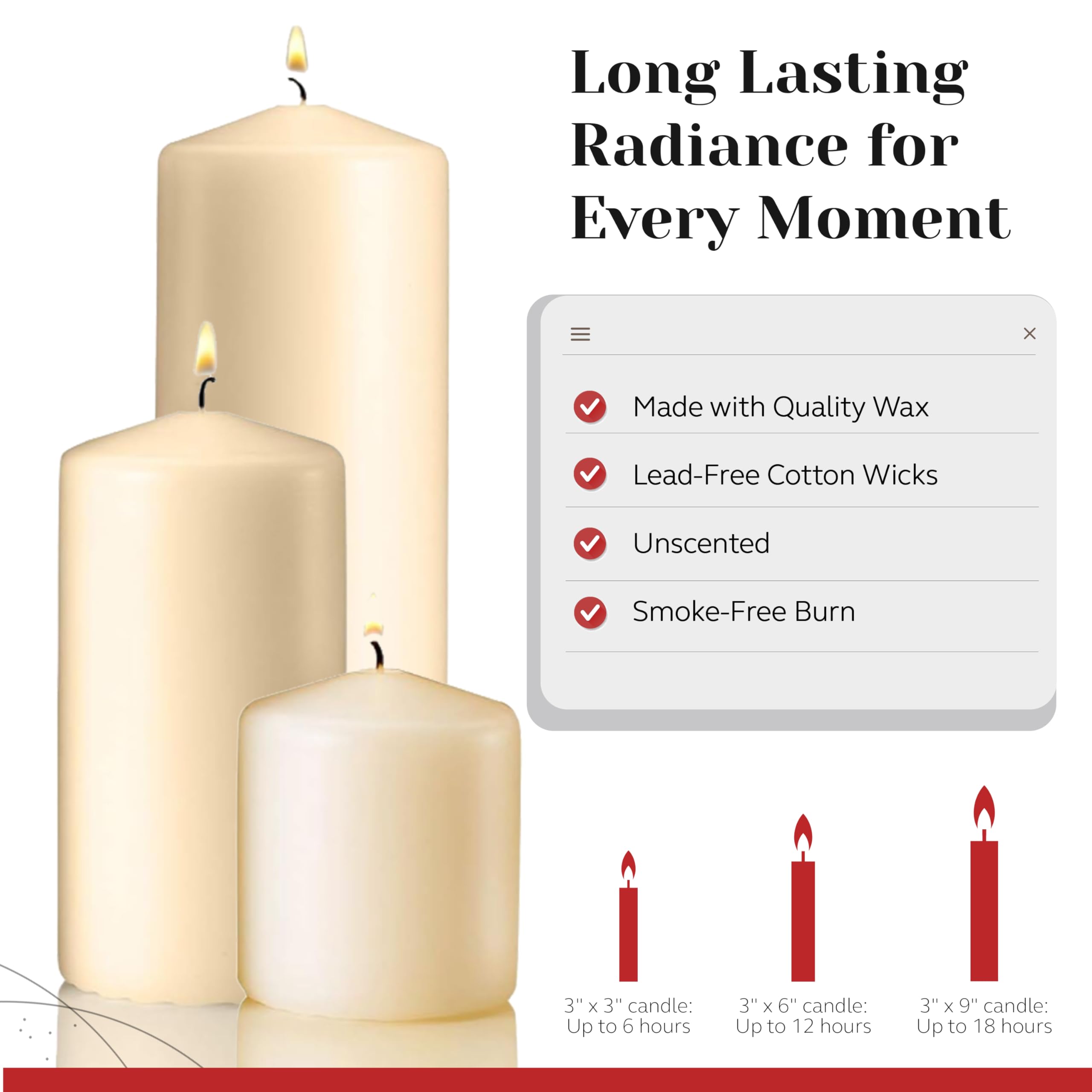 PARNOO Ivory Pillar Candles Set of 3 - Dripless Unscented Decorative Candles (3x3, 3x6 & 3x9 Inches) for Wedding Centerpieces, Home Decor, Table Settings & Romantic Ambiance