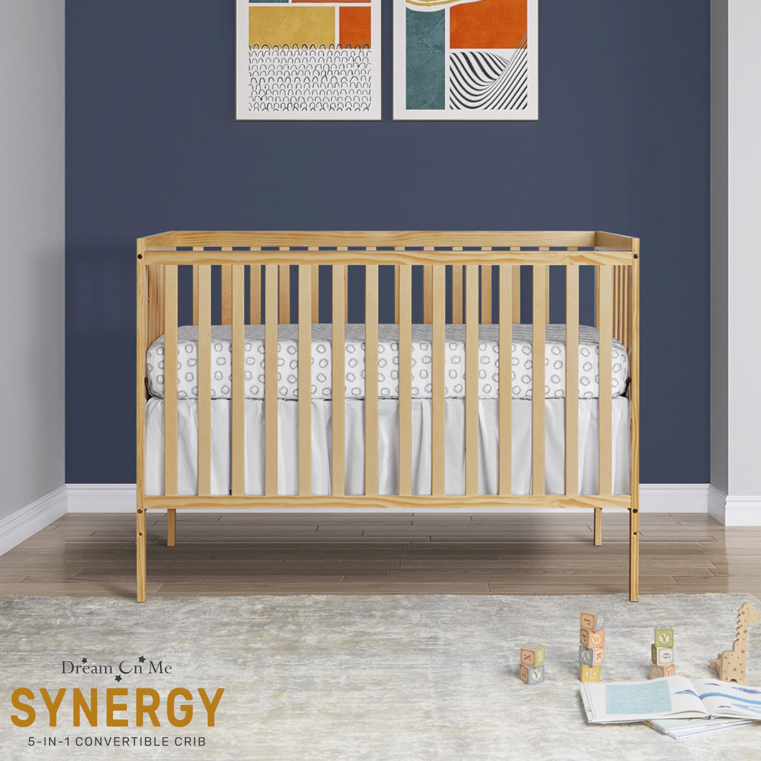Dream On Me Synergy 5-in-1 Convertible Crib - Toddler to Full Size Bed | Safe & Stylish Nursery Furniture for Baby & Kids Room