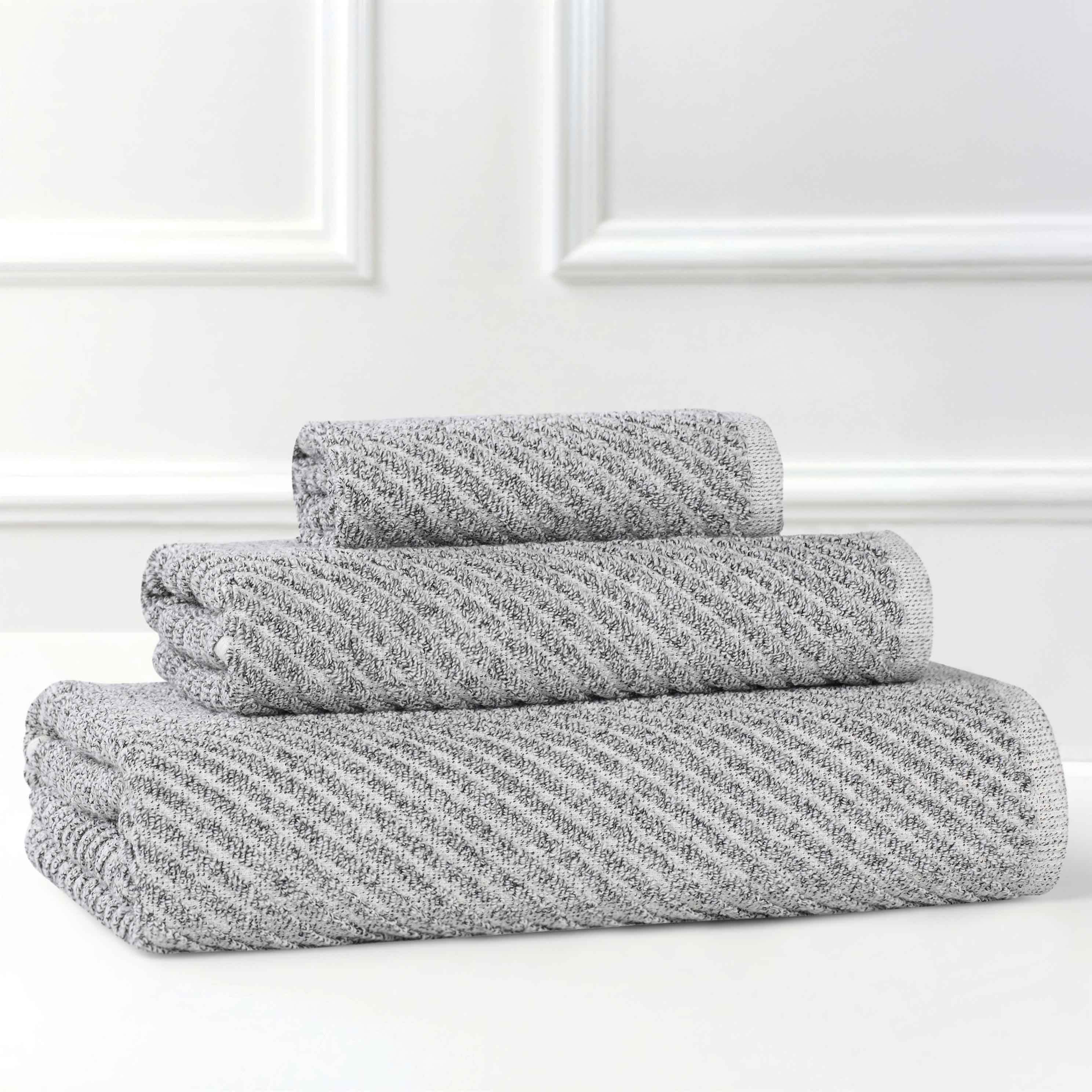 Premium Cotton Blend 3-Piece Towel Set - Soft, Absorbent & Medium Weight with Diagonal Stripes - Perfect for Bath, Spa & Guest Bathrooms