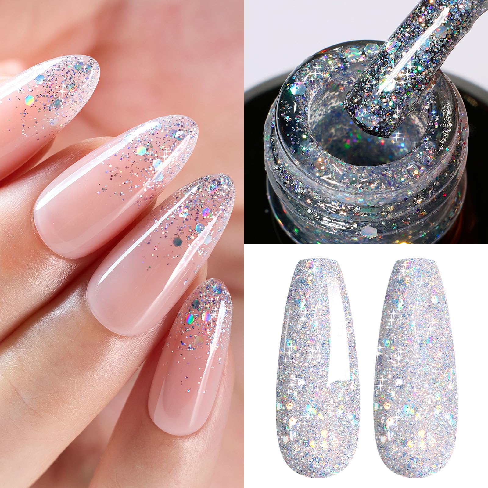 Beetles Glitter Gel Nail Polish - 15ml Silver Chrome UV LED Soak Off Gel with Diamond Shine | Long Lasting Highly Shiny Nail Art Polish | Perfect for Manicures, Pedicures, Nail Extensions & Gift for Women
