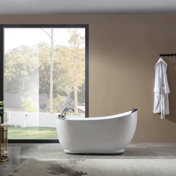 Empava 59-Inch White Acrylic Oval Freestanding Jetted Bathtub with Massage Jets - Perfect for Luxury Bathrooms & Spa Relaxation at Home (Model 59AIS04)
