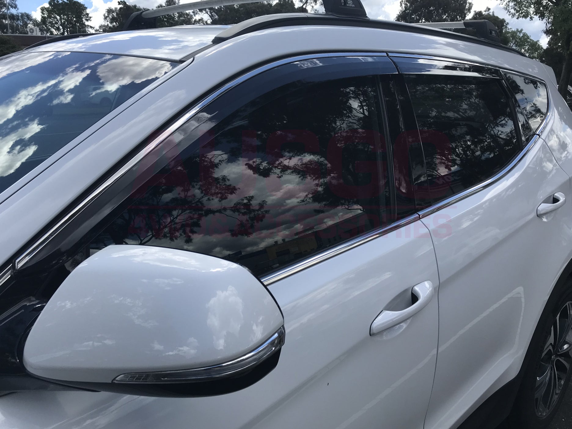Stainless Steel Window Deflectors for Hyundai Santa Fe DM (2012-2018) - Rain Guards & Vent Visors for All-Weather Protection - Perfect for Rainy Days & Highway Driving