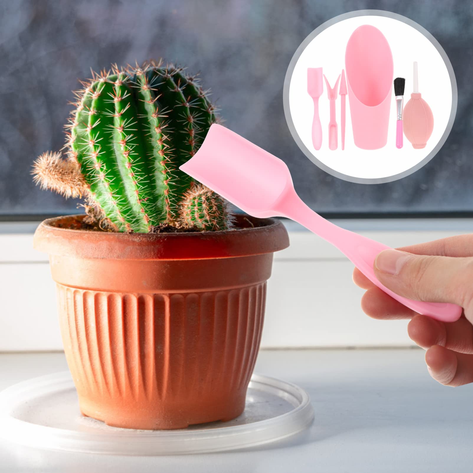 YARNOW 6-Piece Mini Garden Hand Tool Set - Succulent & Cactus Transplanting Tools, Fairy Garden Accessories, Indoor Potting Kit for Houseplants, Bonsai Care - Pink (Perfect for Small Spaces, Windowsill Gardens & DIY Plant Projects)