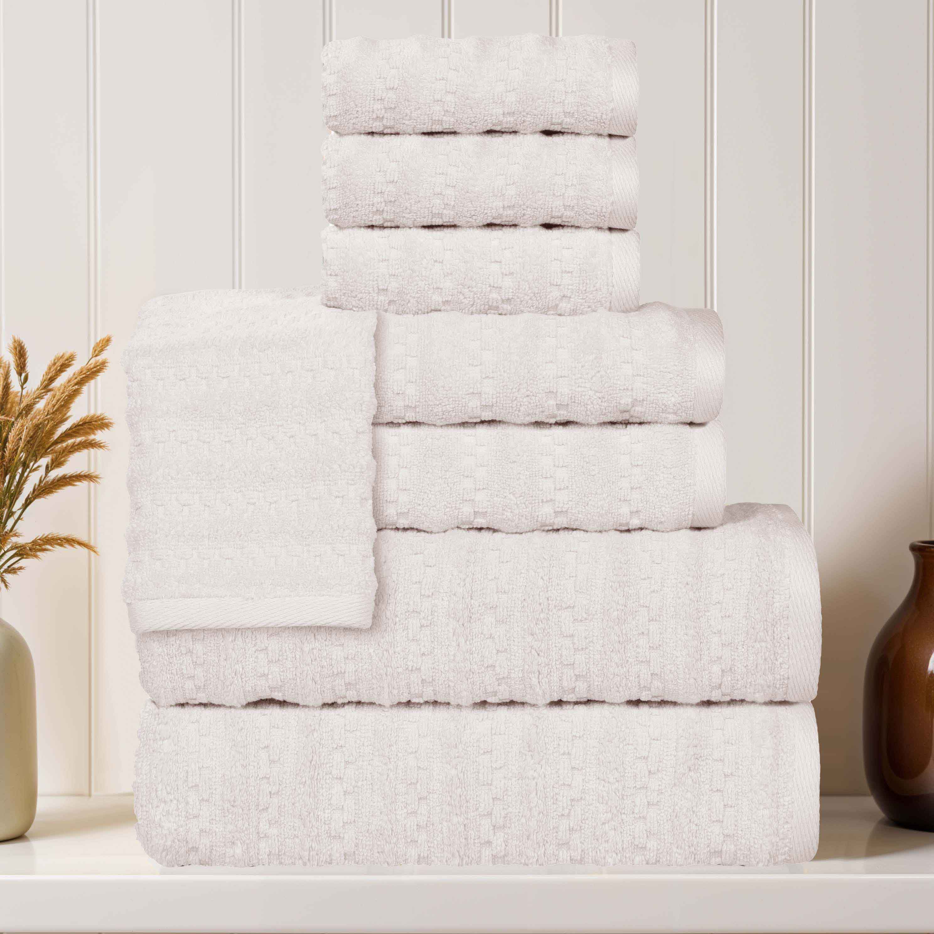 Zuma Zero Twist Cotton Medium Weight Soft Absorbent 8-Piece Bath Towel Set - Premium Luxury Towels for Spa, Gym, Beach & Guest Bathrooms