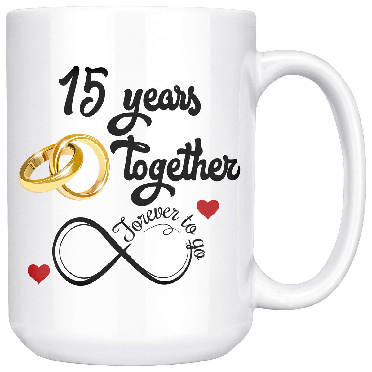 15th Anniversary Gifts for Couples - 15 oz Ceramic Mug for Husband & Wife - Personalized 15 Years Together Keepsake - Perfect for Anniversary Celebrations, Romantic Gifts & Daily Coffee Moments