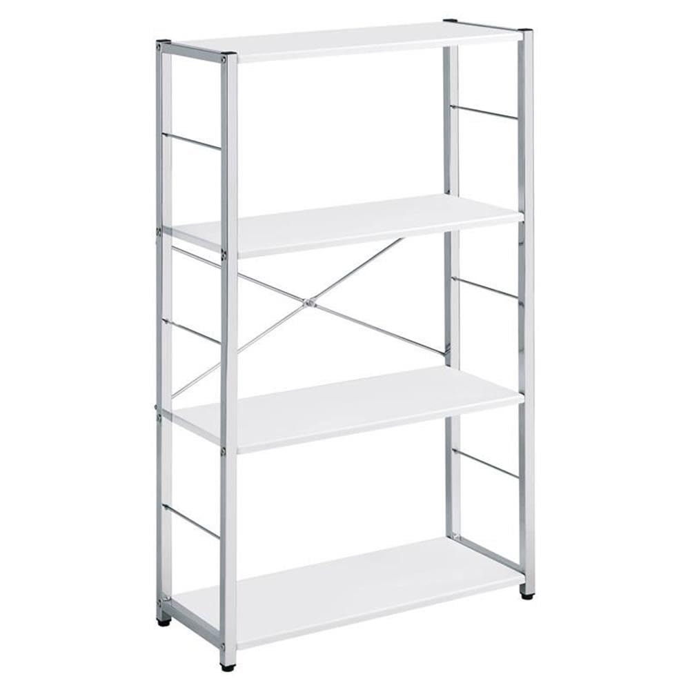 Acme Tennos 4-Tier Wooden Bookshelf with Sturdy Metal Frame - White & Chrome Finish for Living Room, Bedroom, Office Storage & Organization
