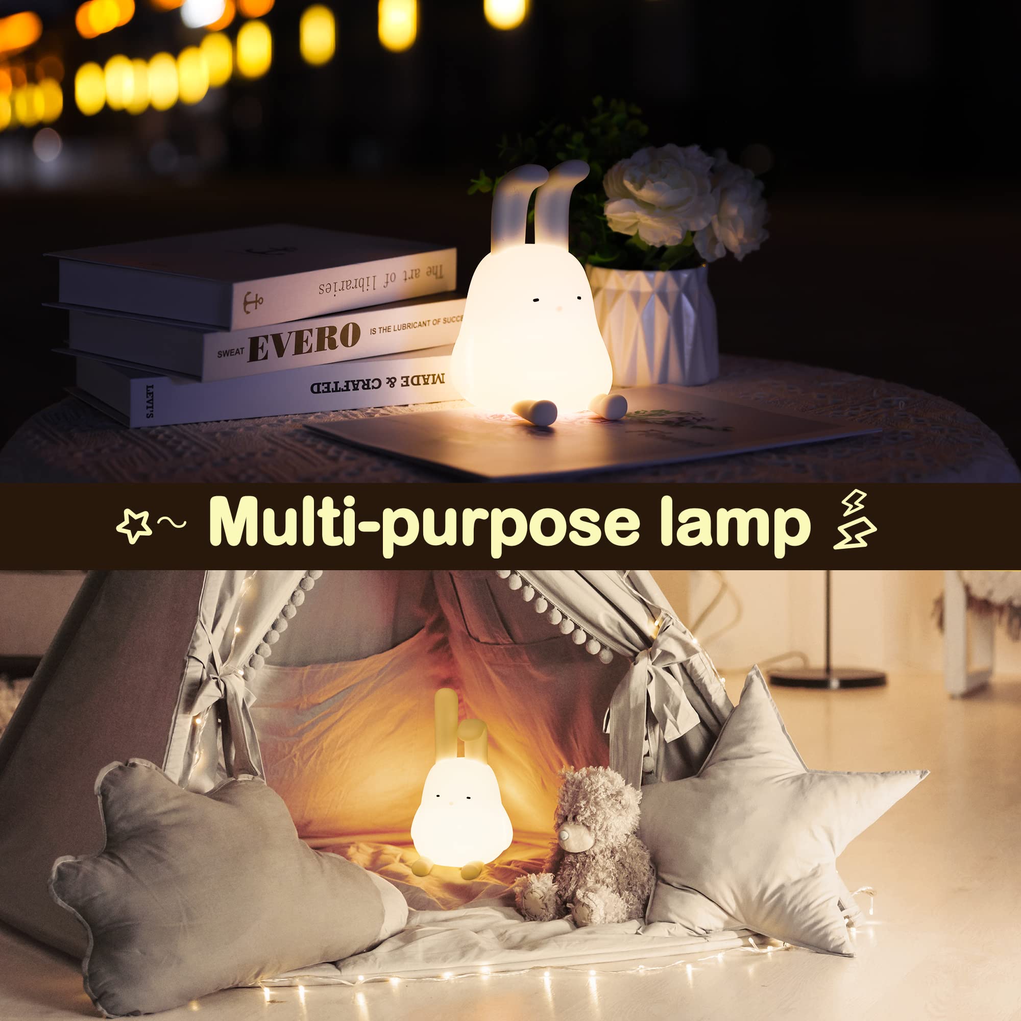 QANYI Bunny Lamp - Cute LED Night Light with Phone Stand, Soft Squishy Table Decor for Bedroom, Desk & Nursery | Perfect Gift for Women, Teens & Kids | Romantic, Study & Nursery Lighting