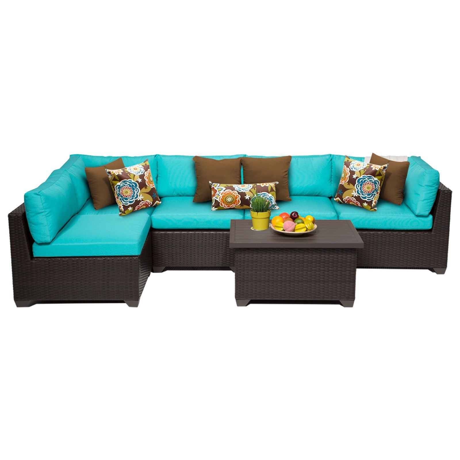 TK Classics 6-Piece Belle Outdoor Wicker Patio Furniture Set - All-Weather Rattan Sofa with Cushions, Coffee Table & Chairs - Perfect for Garden, Poolside & Backyard Relaxation (Aruba 06a)