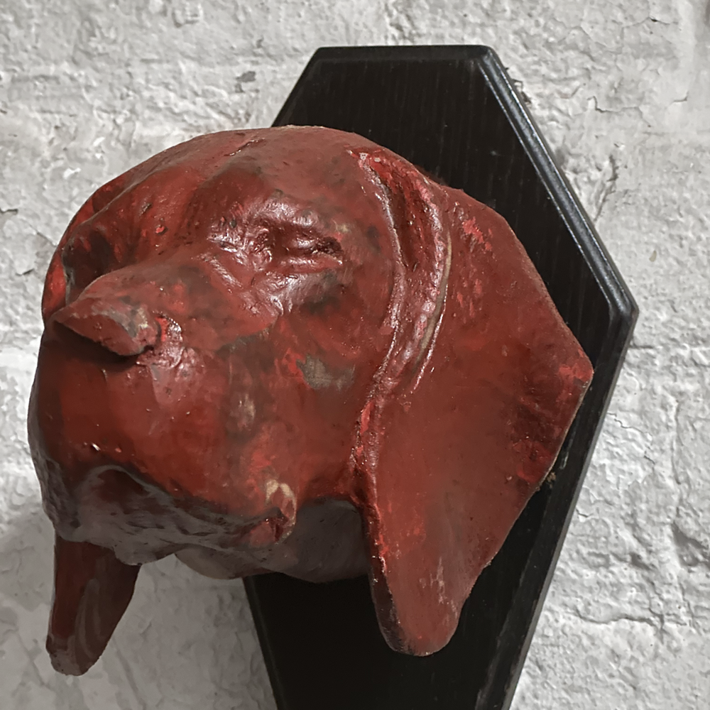 Hand-Carved Black Forest Red Dog Head Wooden Statue (D51) - Perfect for Home Decor, Cabinets, and Bookshelves