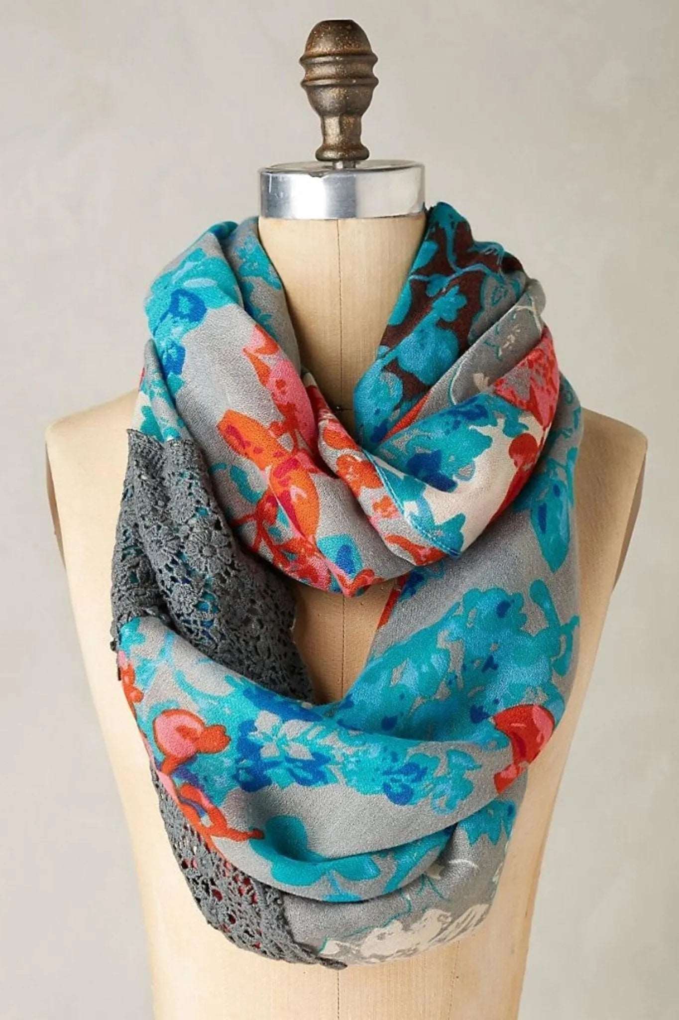 Blue Floral Lace Loop Scarf - Elegant Women's Fashion Accessory for Spring & Fall Outfits, Perfect for Office, Party and Casual Wear