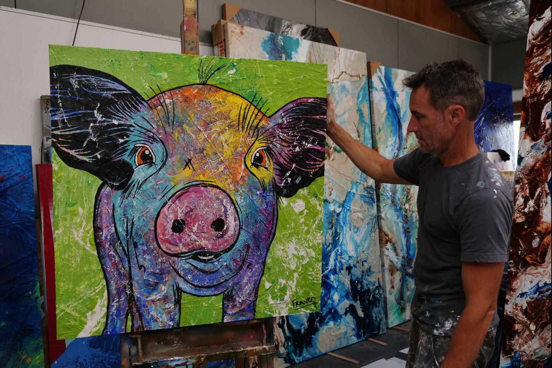Don Junior 100x100cm Pig Textured Abstract Realism Canvas Art - Modern Farmhouse Wall Decor for Living Room, Bedroom & Office