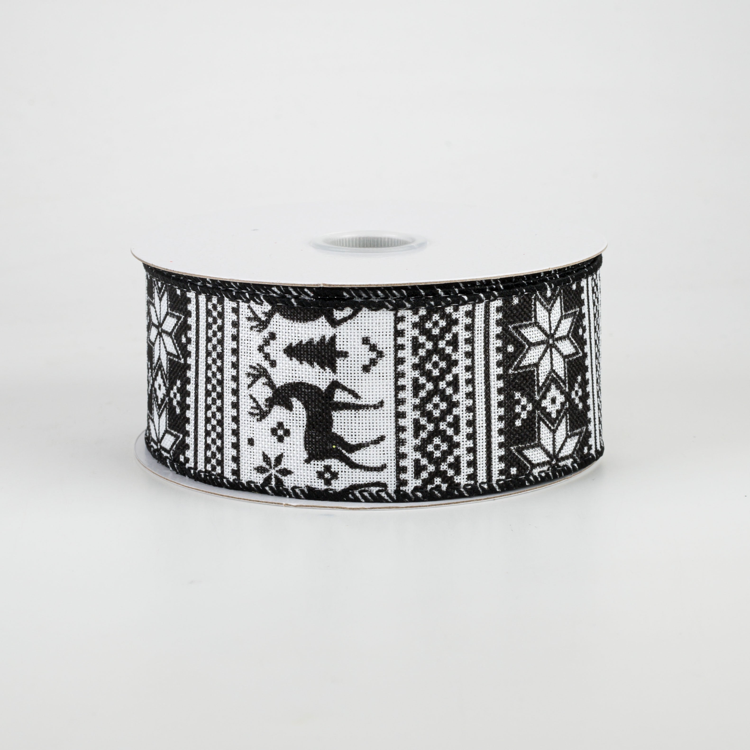 1.5 Inch Lodge Sweater Print Ribbon - Black and White Grosgrain Ribbon (10 Yards) for DIY Crafts, Gift Wrapping, Scrapbooking & Holiday Decorations