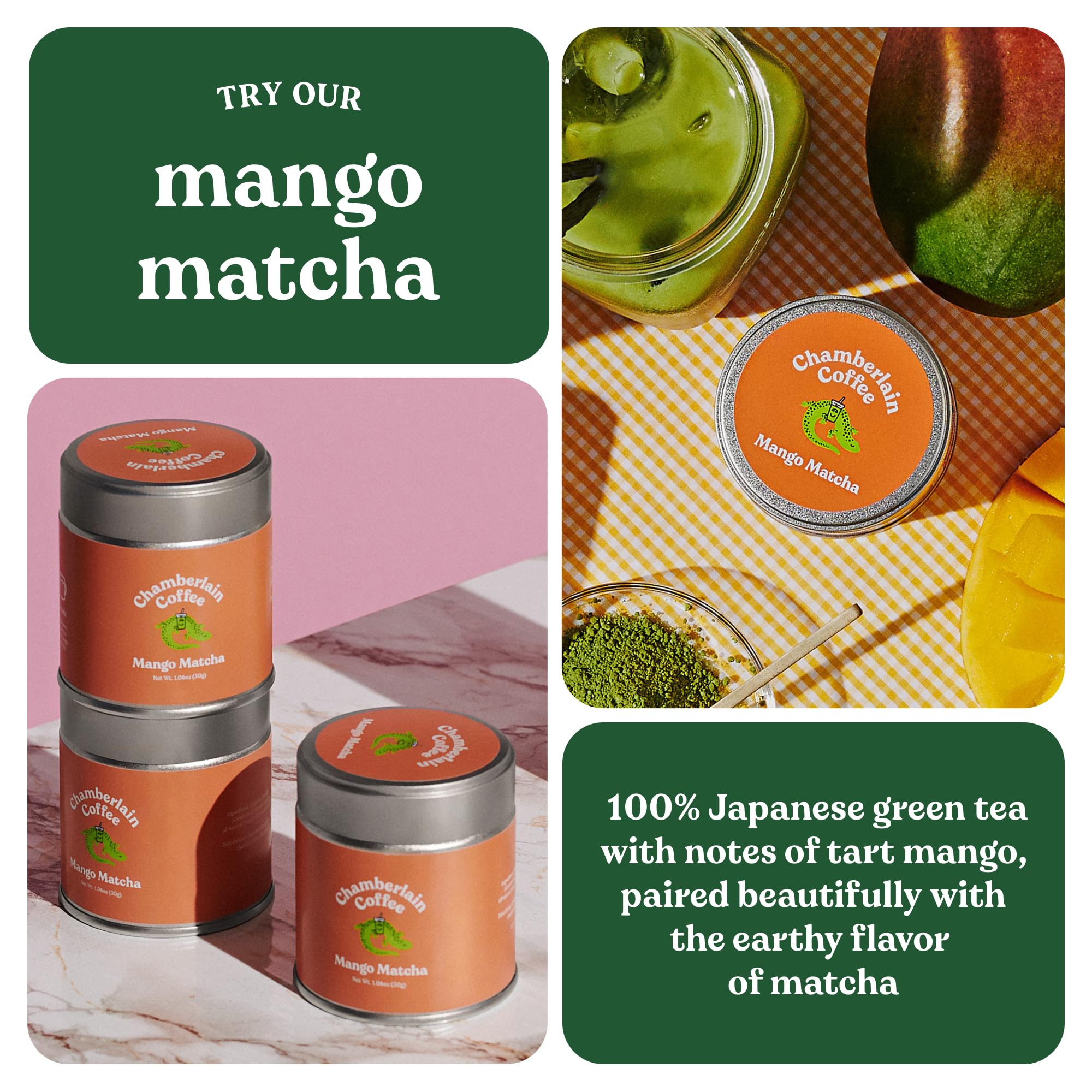 Premium Chamberlain Coffee Matcha Starter Kit - Organic Ceremonial Grade Mango Matcha Powder, Milk Frother, Glass Mason Jar & Stainless Steel Straws - 1.06 Oz - Perfect for Home Cafes, Office Breaks & Healthy Lifestyle Gifts
