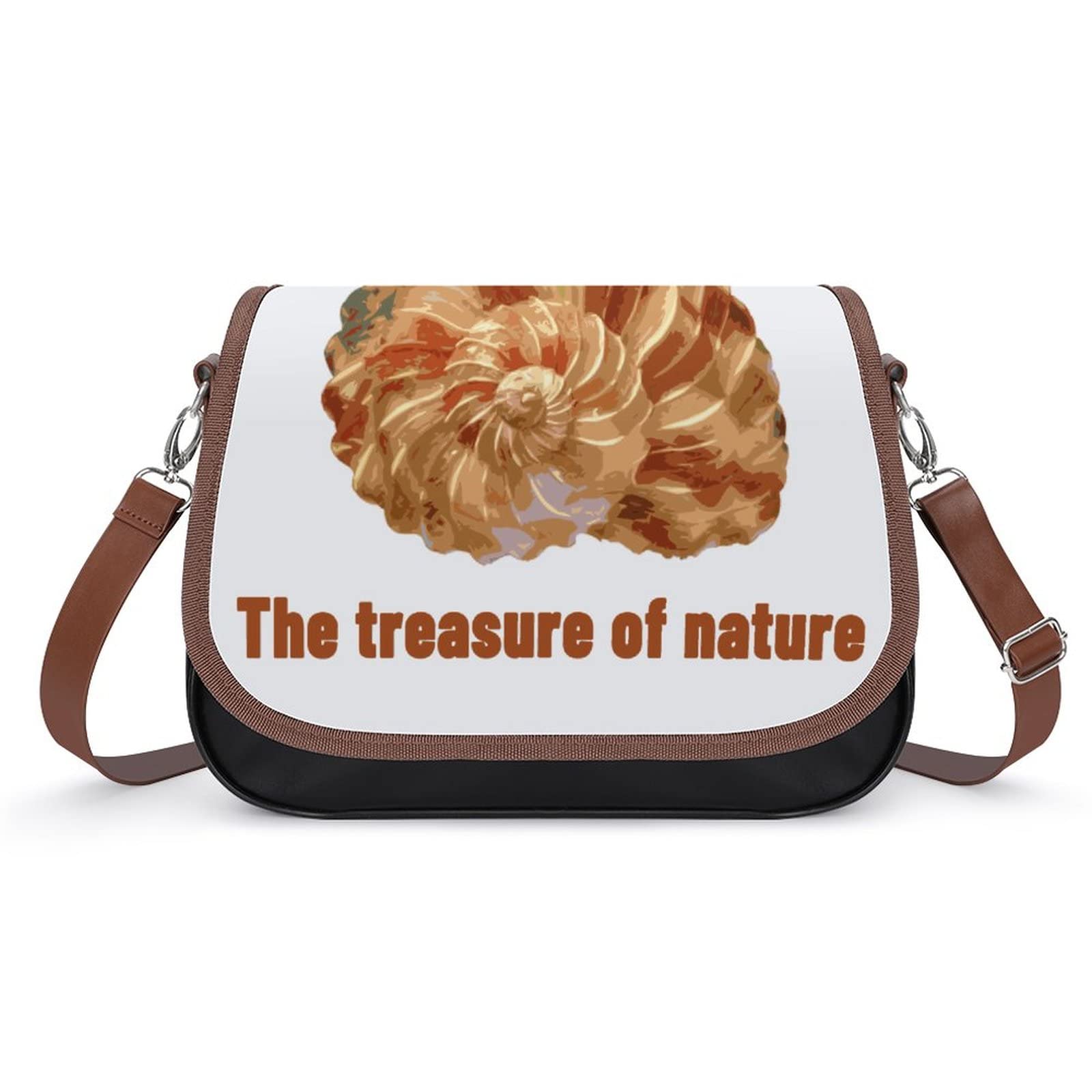 Premium Genuine Leather Crossbody Bags for Women - Fashion Designer Shoulder Messenger Purse with Printed Flap, Conch & Nature Treasure Pattern | Perfect for Work, Travel & Everyday Use