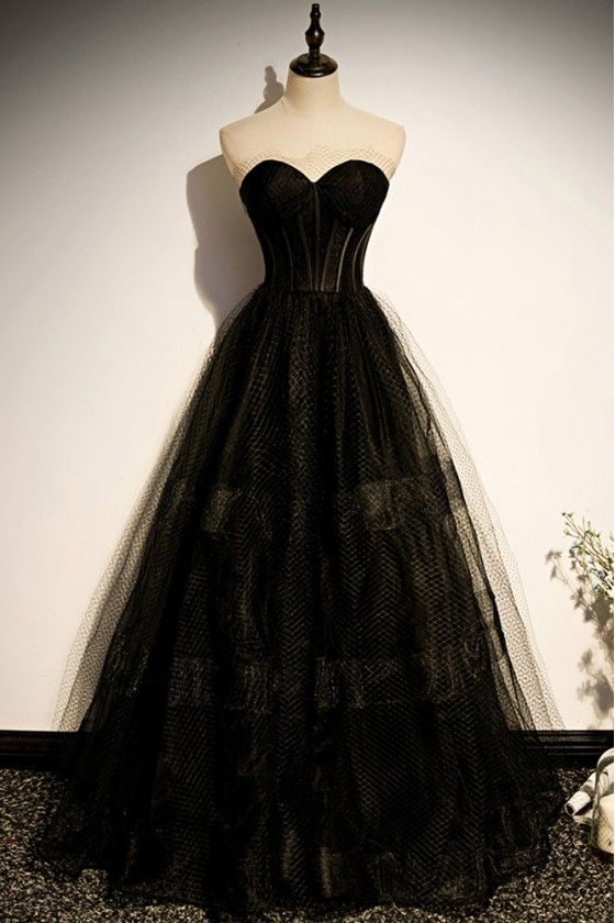 Elegant Black A-Line Strapless Tulle Prom Dress 2247 | Formal Evening Gown for Homecoming, Ball, and Special Occasions