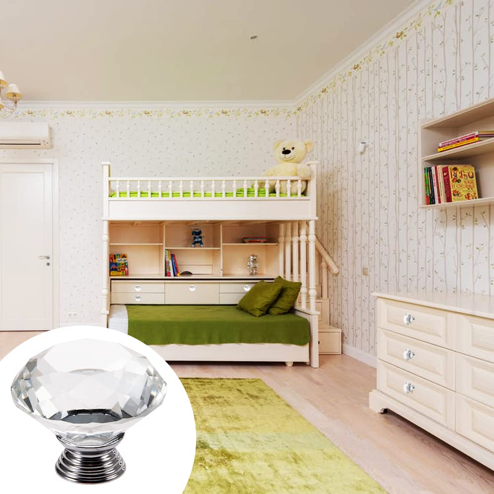 Crystal Glass Cabinet Knobs - Diamond Clear Drawer Handles for Kitchen Wardrobe Dresser