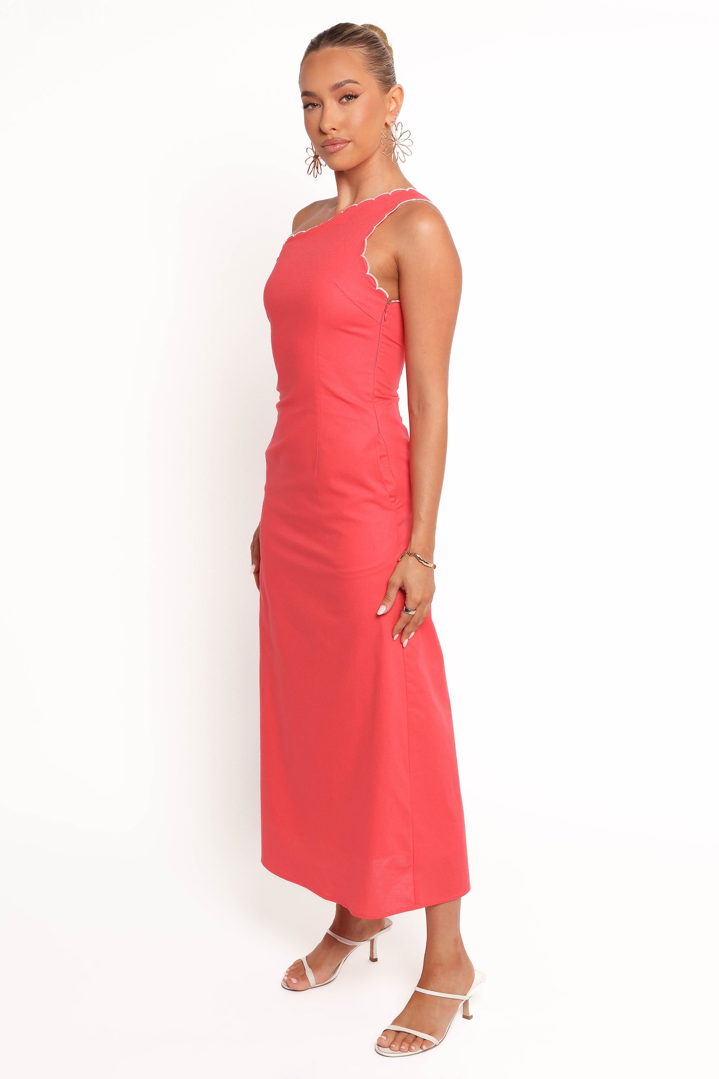 Amani Midi Dress for Women - Coral Floral Summer Dress, Elegant Casual & Party Wear, Perfect for Beach Vacations, Date Nights & Office Outfits
